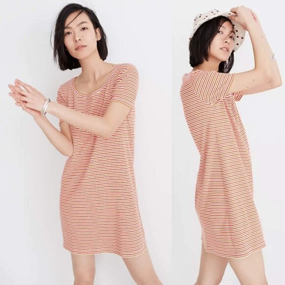 Madewell Dresses & Skirts - Madewell Swingy Tee Dress In Stripe A-Line Mini Ribbed Jersey Knit Stretch M